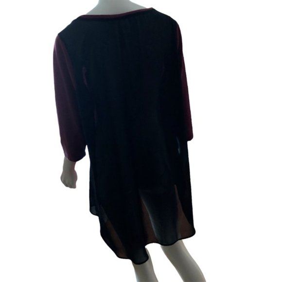 K Jordan 2X Burgundy & Black Heathered Top w/ Sheer Long Back - Picture 4 of 7